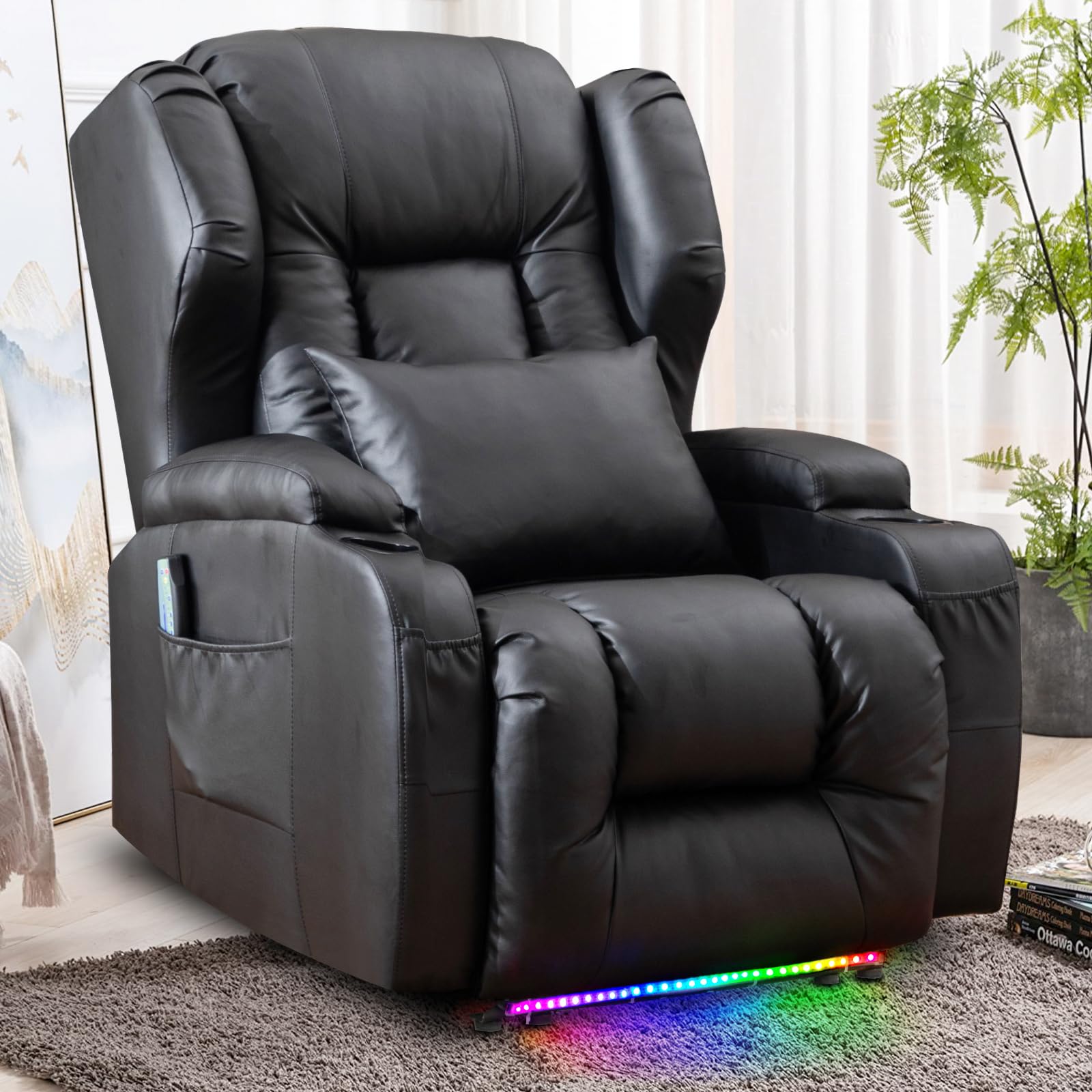 SAMERY Relaxsessel Elektrisch Massagesessel Fernsehsessel mit Liegefunktion Vibration Heizung, Relaxsessel & -liegen mit LED/USB, Kinosessel TV Sessel Wohnzimmer Schlafzimmer Schwarz 7815-3 Kartons