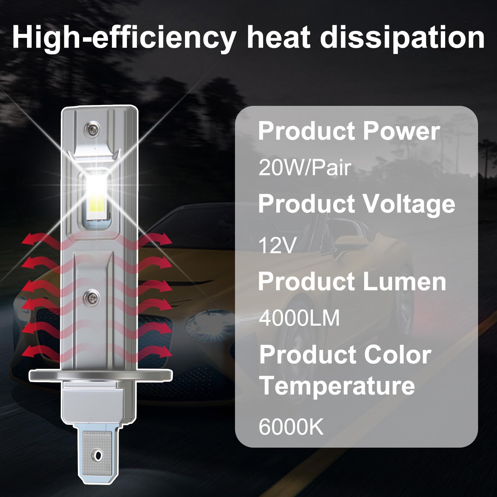 Lampadine LED Per Auto 20000LM 6000K H1/H7 Plug-and-Play Per Fiat 500 (2007-2014) – Kit Completo Anabbaglianti E Abbaglianti, Impermeabili IP68 E Antisfarfallio