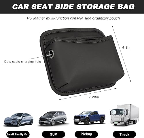 Miniatura 2 de Organizador de bolsillo lateral para asiento de automóvil, consola de automóvil de cuero, bolsillo de almacenamiento lateral, bolsa organizadora de