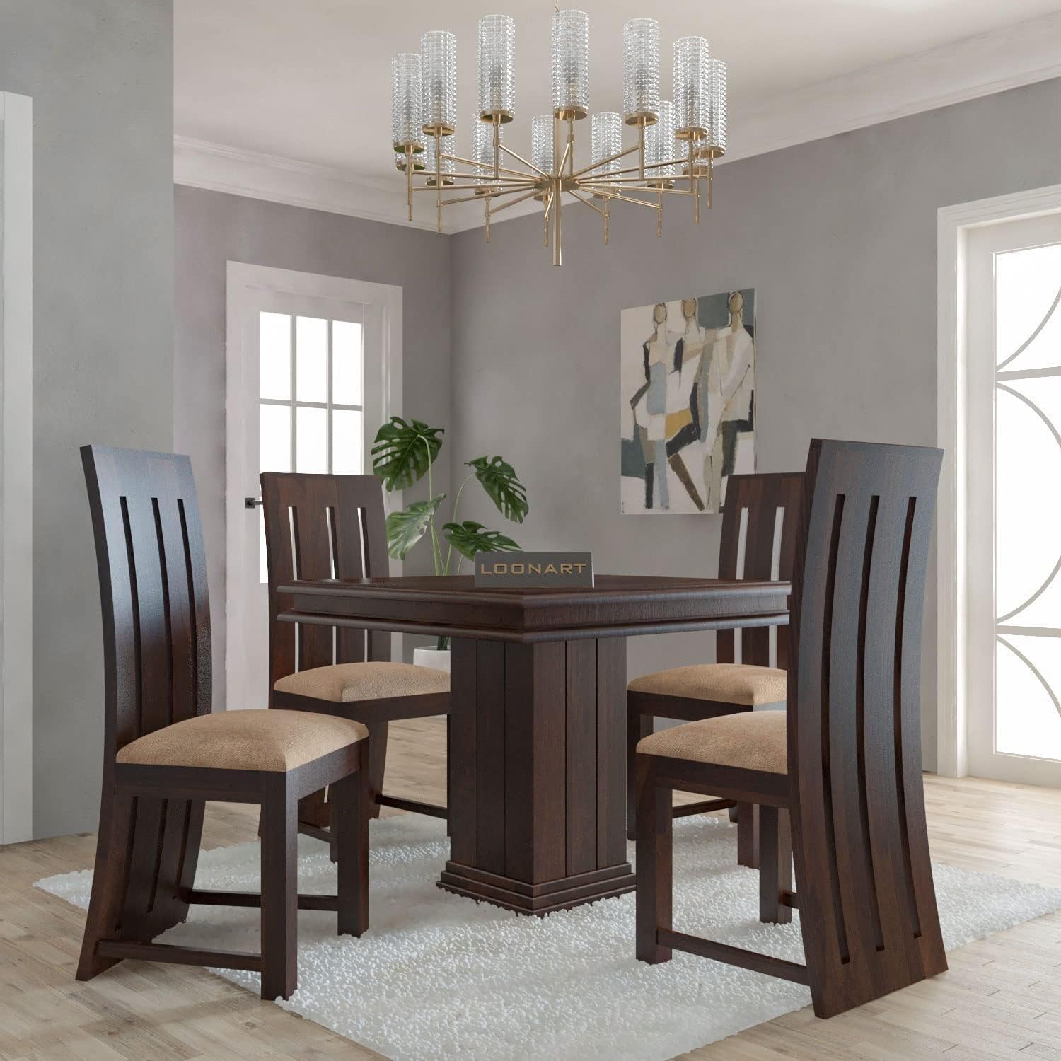 LOONART Solid Sheesham Wood Dining Table 4 Seater Dining Table Set for Home with 4 Chairs - Wooden Dinner Table Set for Dinning Room,Hotel and Office - (Walnut Finish)-image-34