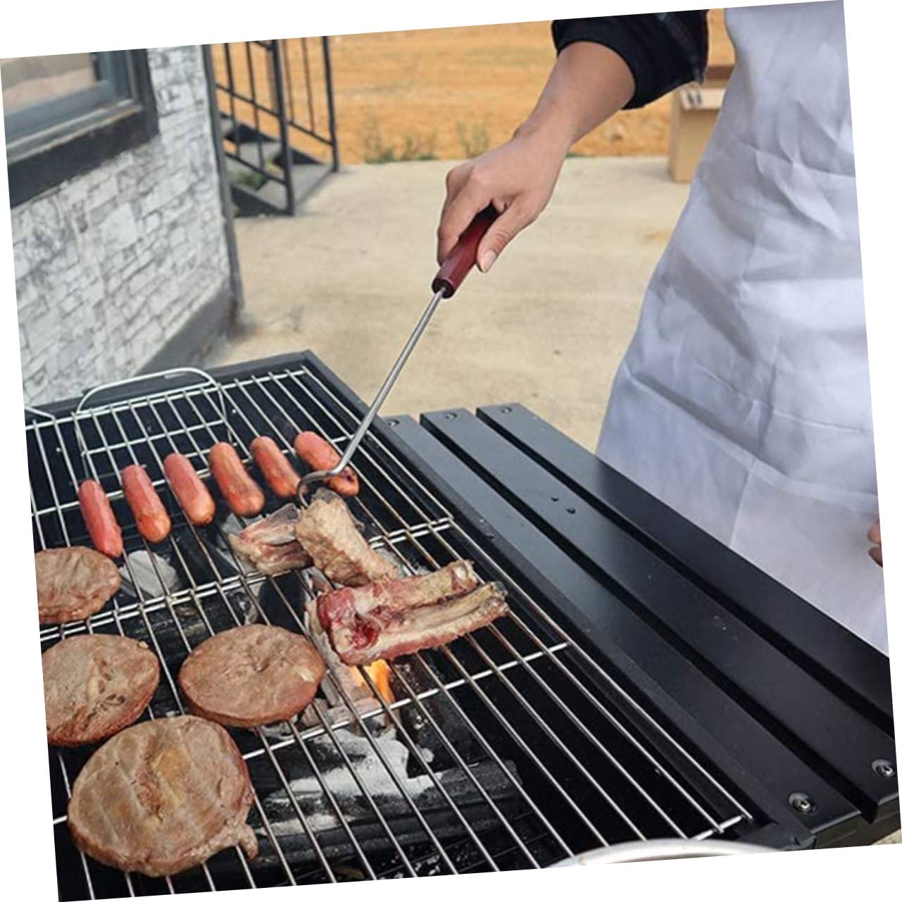 MAGICLULU 2pezzi Ganci Per Carne Acciaio Inossidabile Con Manico Legno Utensile Per Barbecue E Grigliate Forchetta Per Carne Strumento Pratico Per Cucinare E Grill