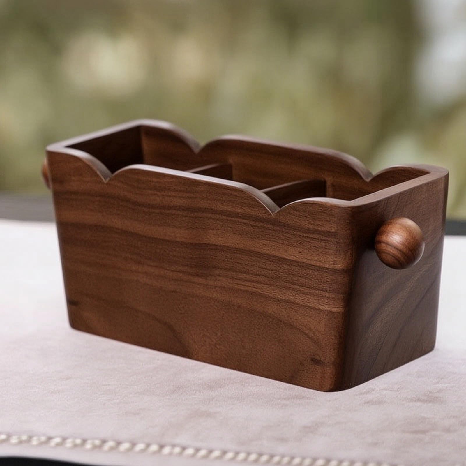 Baoblaze Contenitore da Tavolo in Legno di con Finitura Rustica E Due Scomparti Separati per Telecomandi E Chiavi Adatto per Ingresso Living, 3-Comp Cherry-walnut