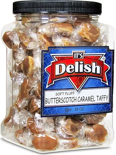 Its Delish - Caramelo gourmet de caramelo de mantequilla – Tarro jumbo de 18 onzas – Caramelo marrón suave hecho a mano envuelto individualmente –