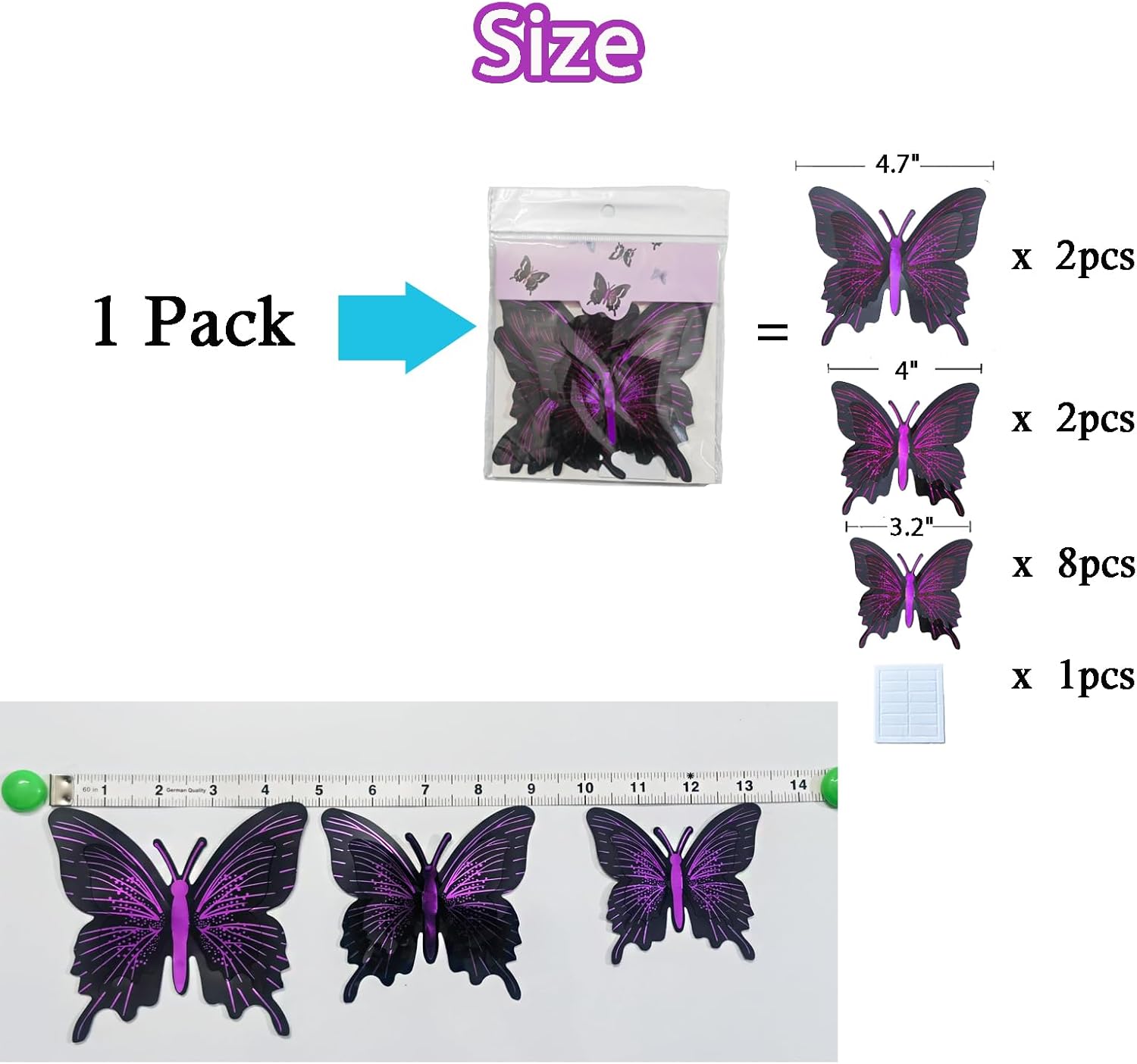 Ewong 3D Butterfly Wall Decoration, 48 Pcs PVC Butterfly Wall Decals Removable Waterproof Sticker Mural Art Home Bedroom Bathroom Office Birthday Party Decor (Purple Black White)
