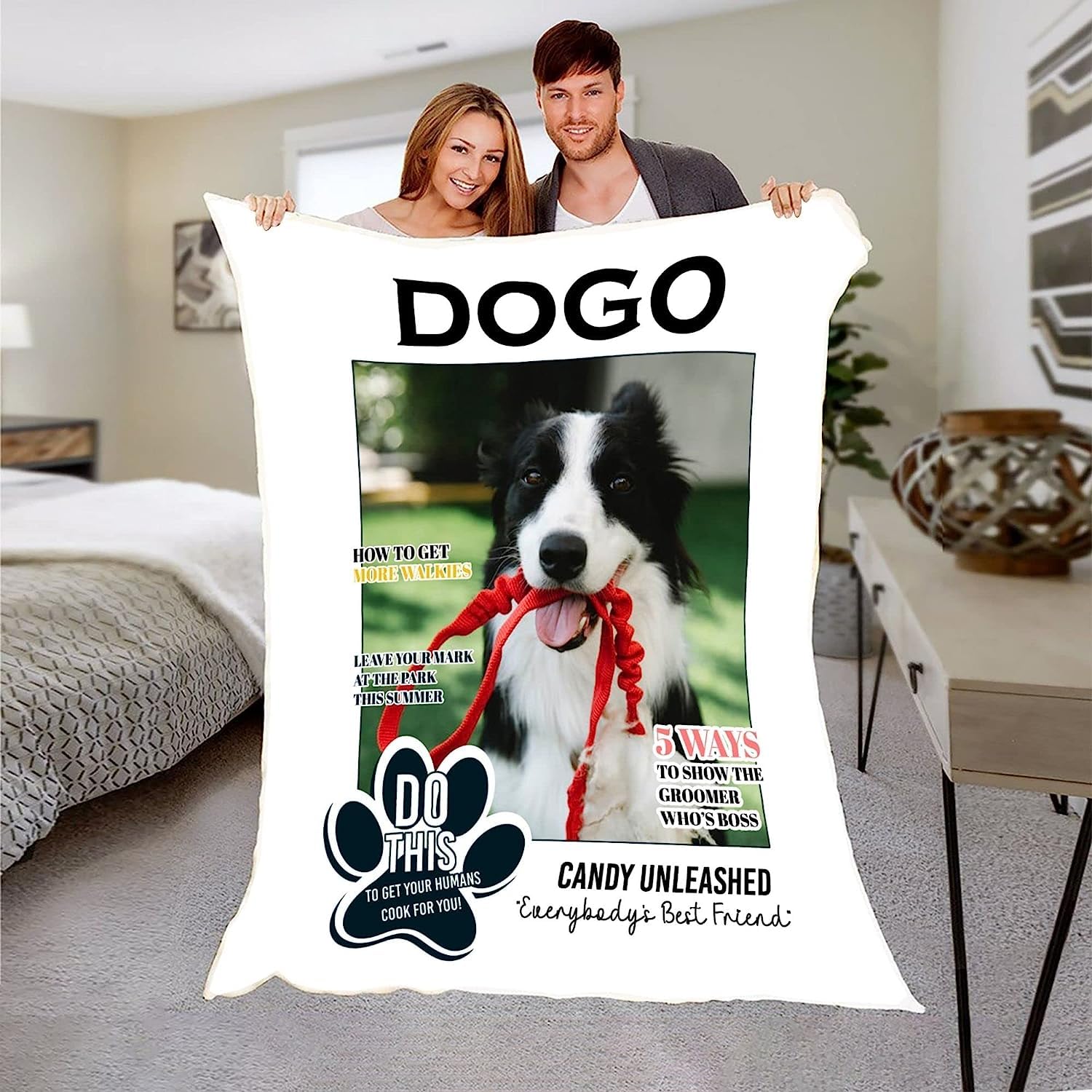 Couverture personnalisée sur le thème du magazine d'appréciation des chiens pour les amoureux des chiens Nom photo personnalisée Couverture polaire pour les parents de pattes et photo de chien unique