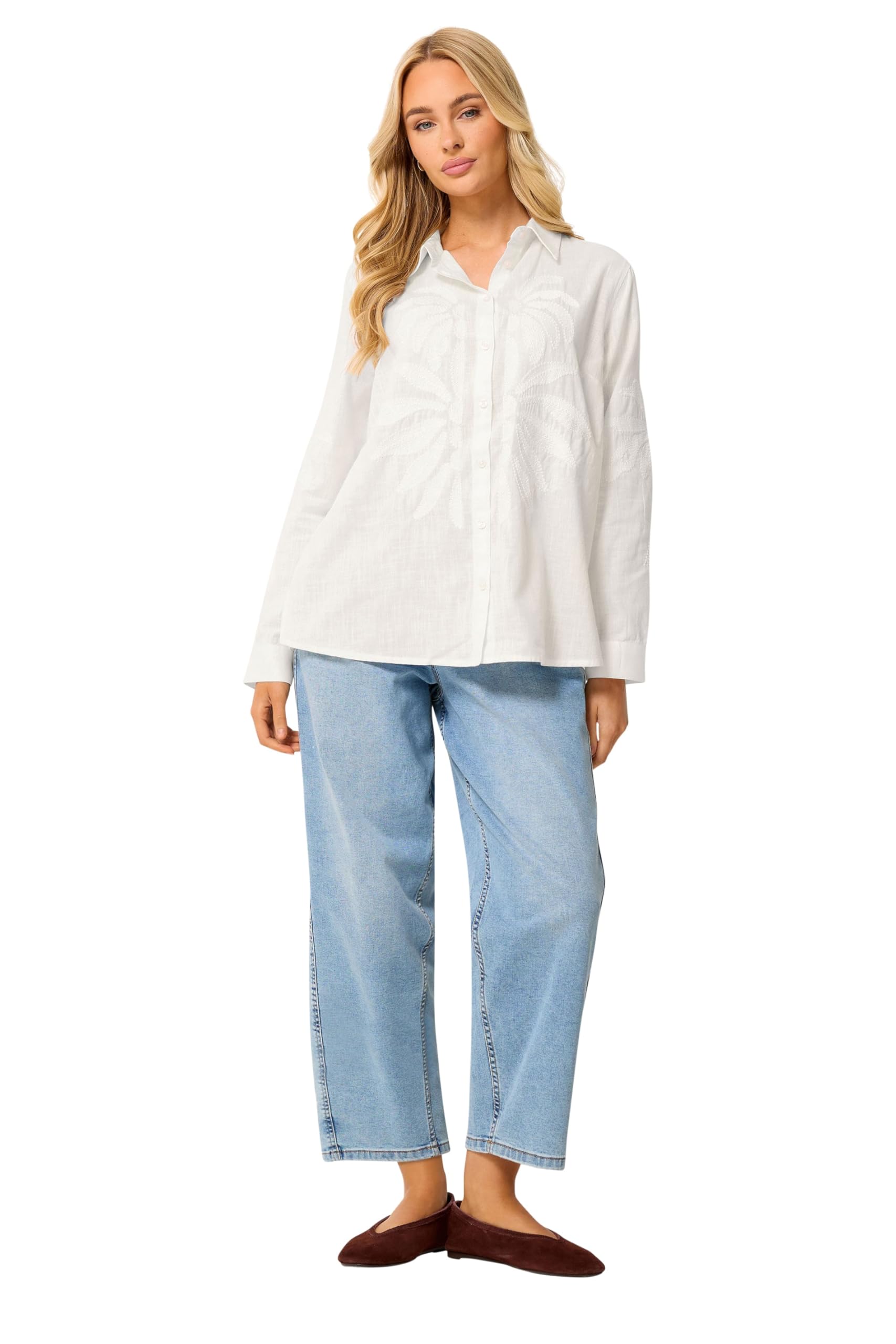 M&Co Women's White Embroidered Cotton Shirt In | : Size 10