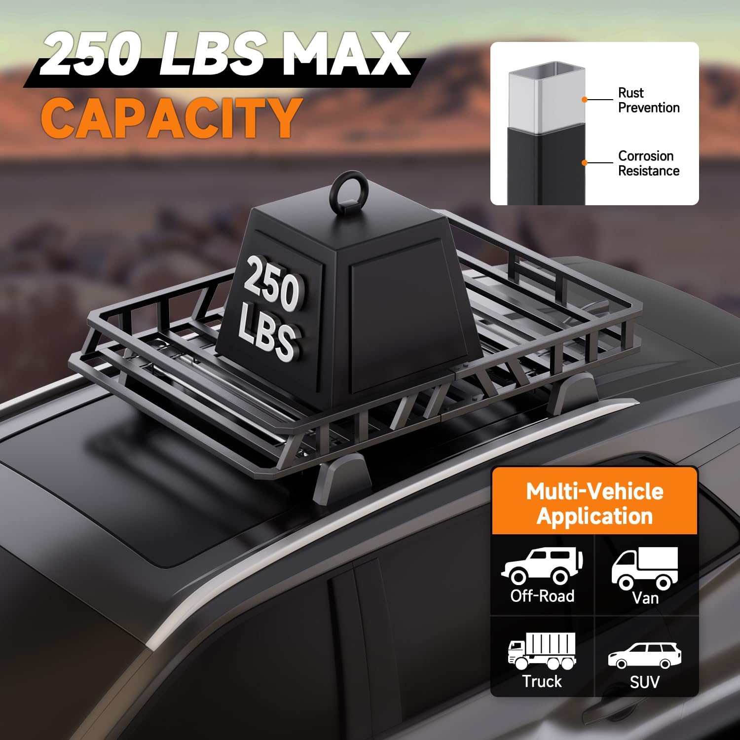 52" x 36" x 5" Roof Rack Basket 250LB Capacity, Heavy Duty Carbon Steel Rooftop Cargo Carrier for SUV, Truck, Car