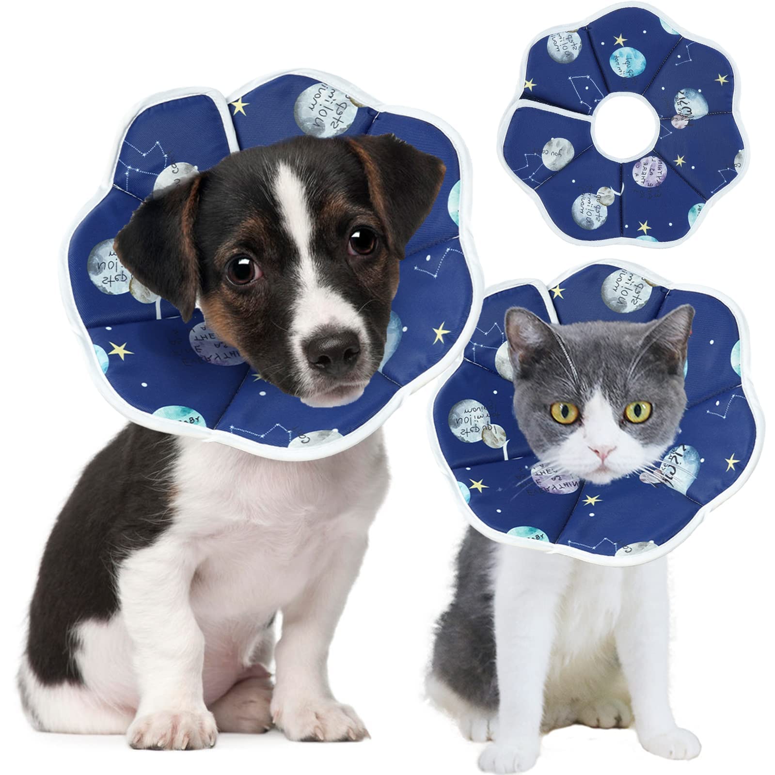 Anti-Lick Cat Recovery Collars & Cones, Wound Healing Protective Cone Surgery Recovery Cat Elizabethan Collar, Waterproof Comfy E-Collar Pet Circle of Shame for Puppy and Cat, Planet Style M