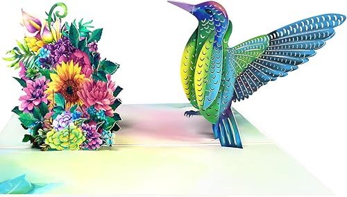 GREETING ART Tarjeta desplegable de colibrí de cumpleaños, tarjeta de felicitación desplegable 3D, tarjeta de cumpleaños para mamá, tarjeta de