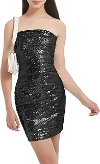 EXARUS Girls Strapless Dress Padded Teen Bodycon Stretch Ruched Homecoming Dance Special Occasion Tube Short Dresses