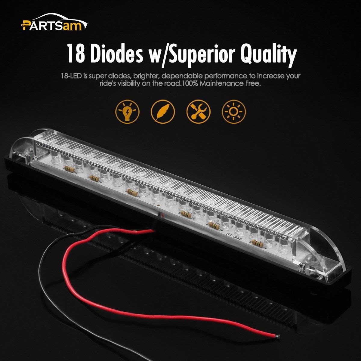 Partsam 5Pcs 8 Inch Slim Line LED Utility Strip Bar 18LED, 8" Truck Trailer Camper RV Motorcycle Motorhome Golf Cart Led Marker Lights Interior Dome Lights Cargo Lights Courtesy Lights Lamps 12v dc