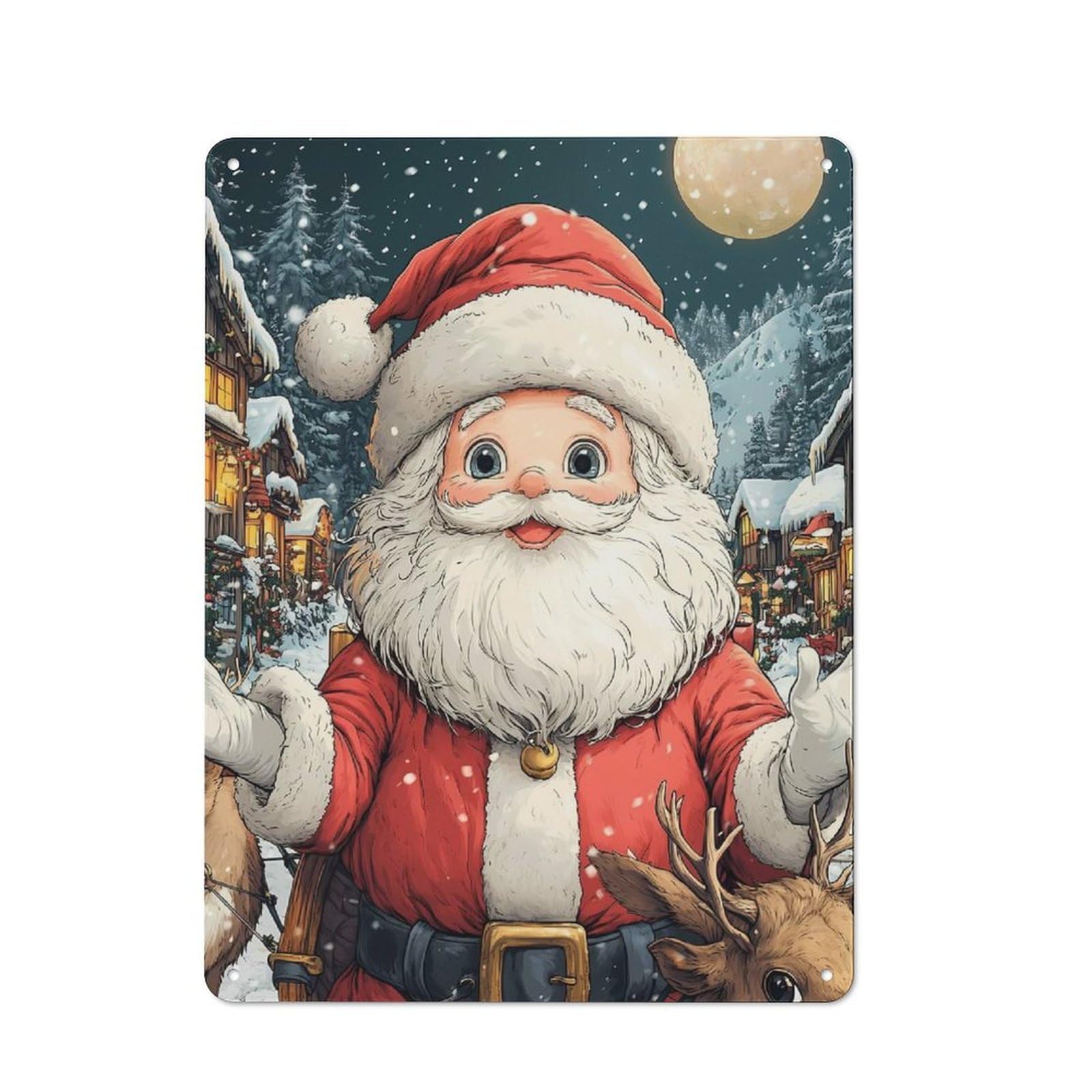 Junmoney Smiling Santa Claus Christmas Funny Vintage Printed Metal Sign 40X30cm For Bar Or Restaurant, For Restaurant Interior Fans