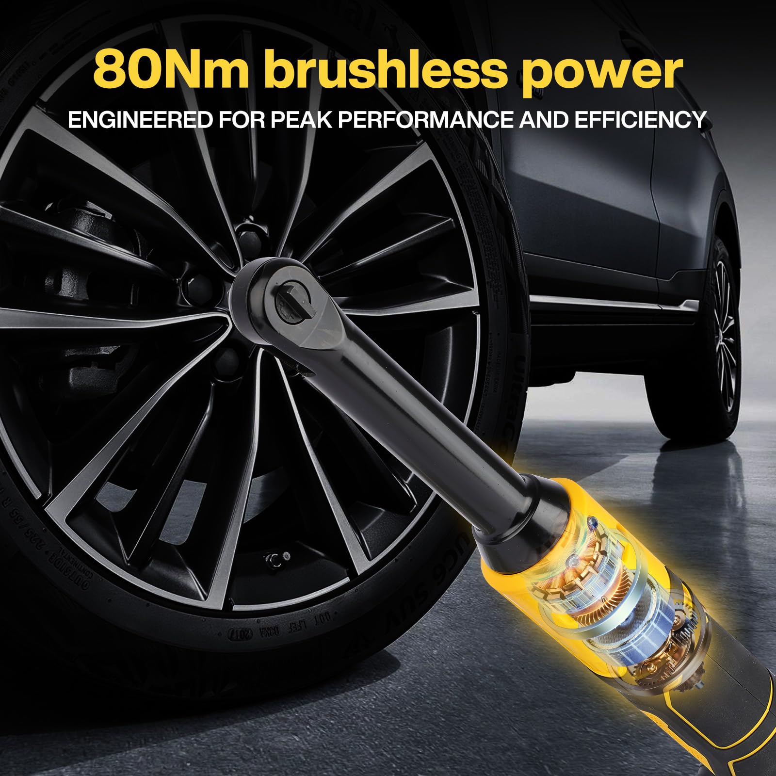 MISTRO Llave Carraca Eléctrica 3/8" Inalámbrica con 2 Baterías 4.0Ah 80Nm Motor Sin Escobillas 400RPM Llave Trinquete de Cuello Largo 6" para Mecánica de Automóvil 7 Vasos y Extensión