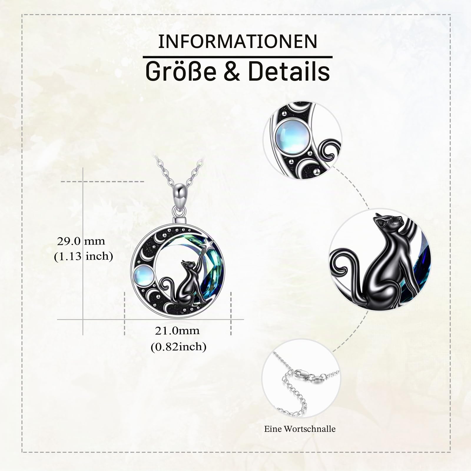 JERWLI Katzen-Halskette mit Mond 925er Sterlingsilber Katzen-Kristall-Halskette Mondstein-Schmuck Weihnachts- und Valentinstagsgeschenke für Frauen