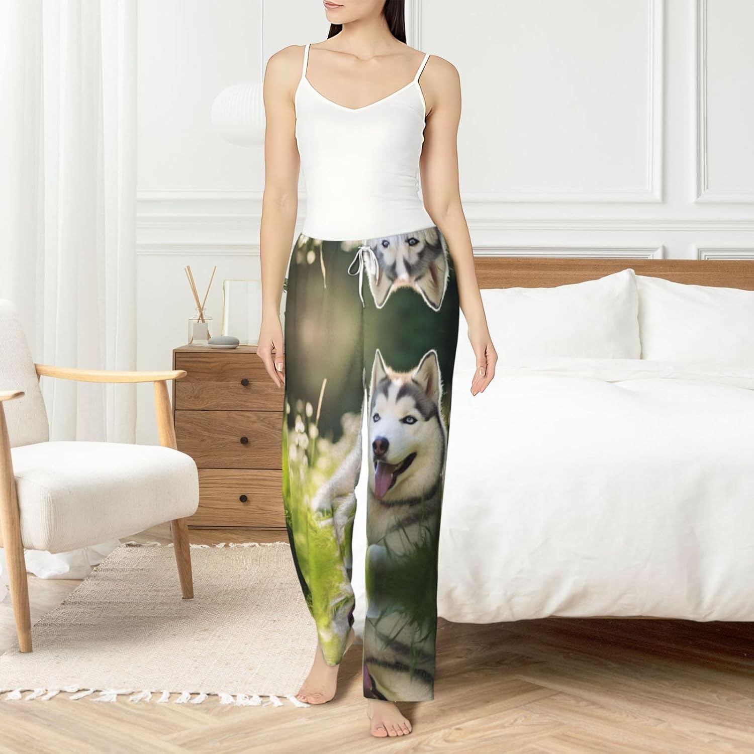 Lovely Husky Print Cozy Christmas Pajama Pants,Flannel Pajama Bottoms,Cater To Various Body Types