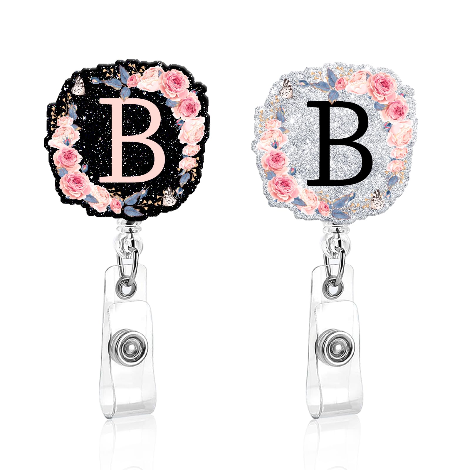 2 Pack A-Z Letter Badge Reels Holder Retractable with ID Clip for Nurse Name Tag Card Nursing for Doctor Teacher Student Employee Office Medical Work