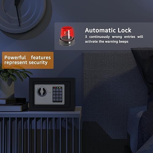 Miniatura 5 de PATRON Pequeña caja fuerte para dinero con código y llaves, mini caja fuerte sólida para niños con teclado digital de seguridad electrónico para el
