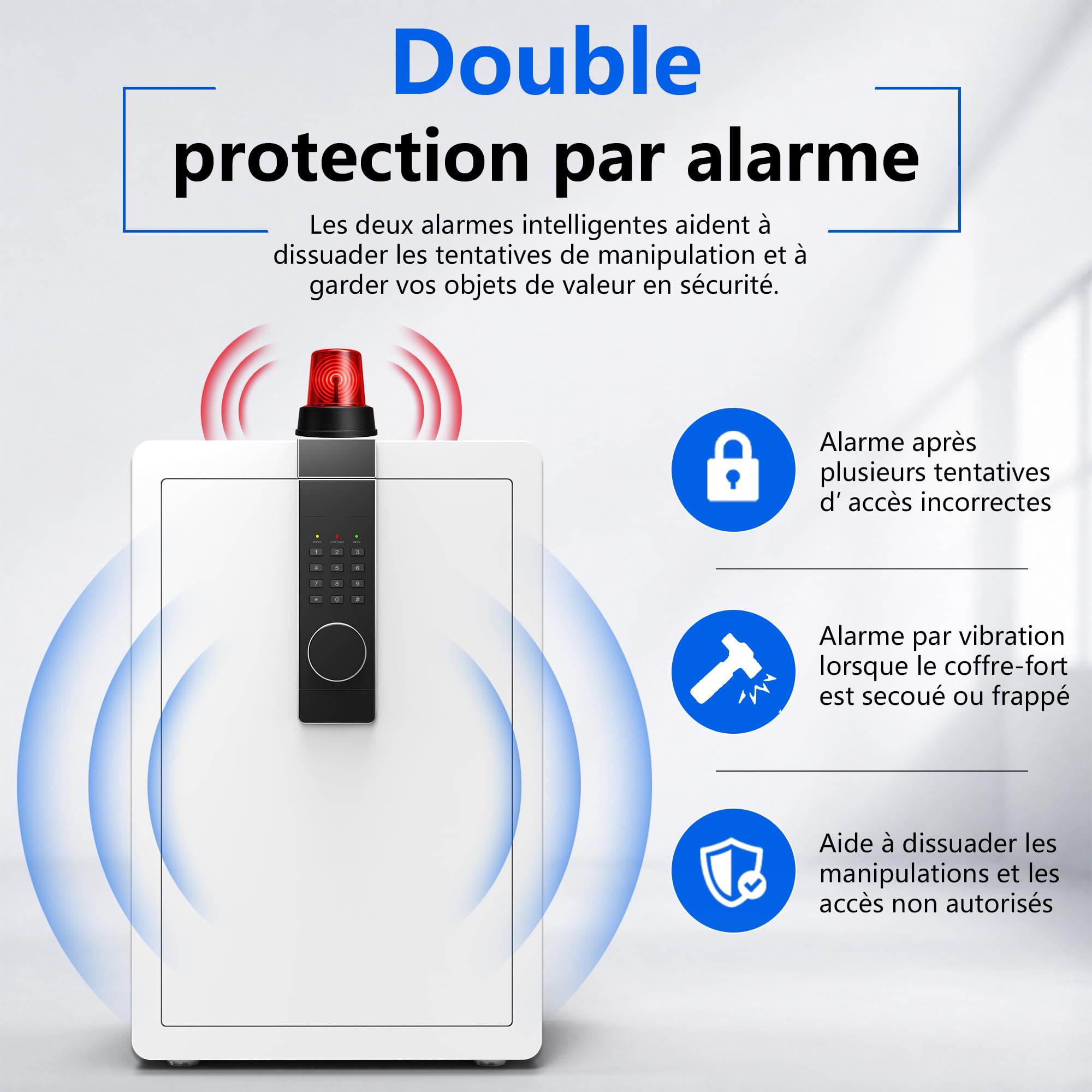 34KG Lourd Coffre Fort en Acier, 100L Coffre-fort Électronique avec Digitale Code et Clé, pour Maison et Bureau, Idéal pour Bijoux, Argent et Documents A4, Notice en Français (Blanc,100L)