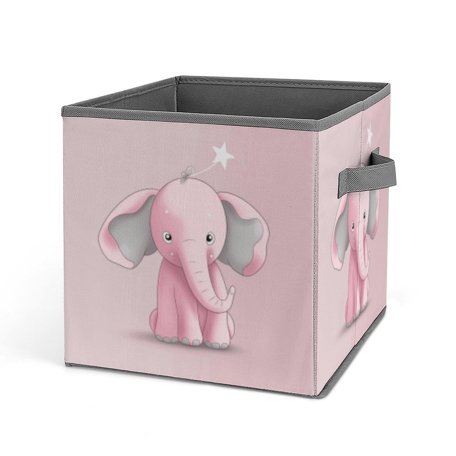 Pink Elephant Storage Baskets Collapsible, Exquisite Pattern Cube Box, Canvas Fabric Storage Bins with Handles, Clothe Organizer Box for Home Decorative Office Bedroom