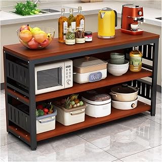 Mesa de trabajo multifuncional para cocina, marco de metal sólido, altura ajustable, diseño de esquina redonda, práctico estante de preparación para cocinar y comer, color marrón, 90 x 50 x 80 cm