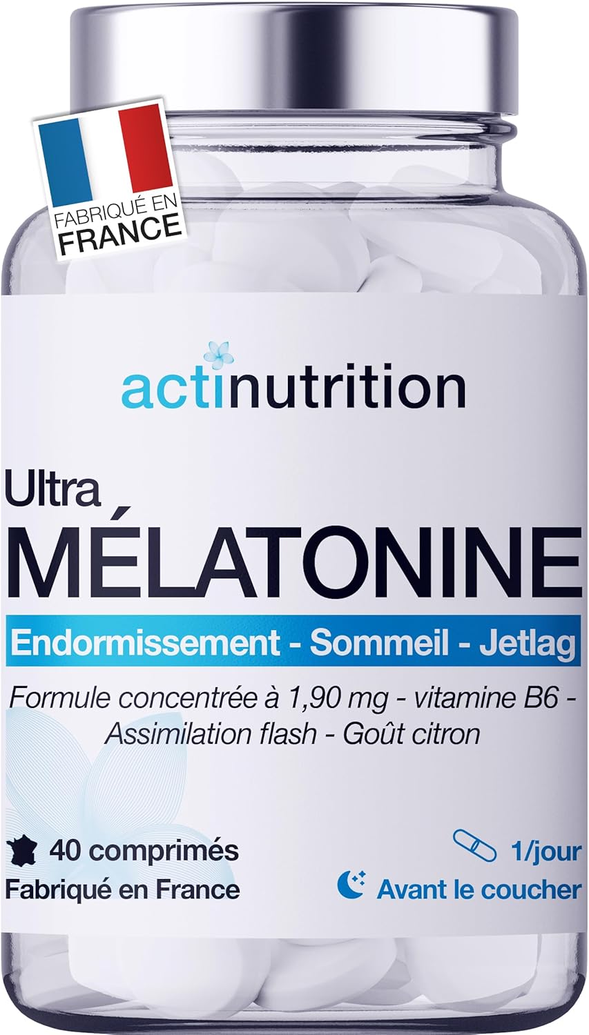 Actinutrition Melatonin 1,9mg – 40 nights – Fast sleep – Repairing sleep night after night – No addiction | Made in France
