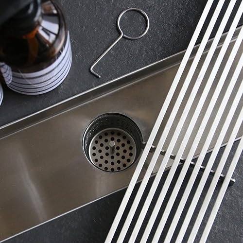 Miniatura 4 de Drenaje lineal de ducha de 32 pulgadas con rejilla de alambre de cuña extraíble, acero inoxidable 304 cepillado rectangular para baño, certificado