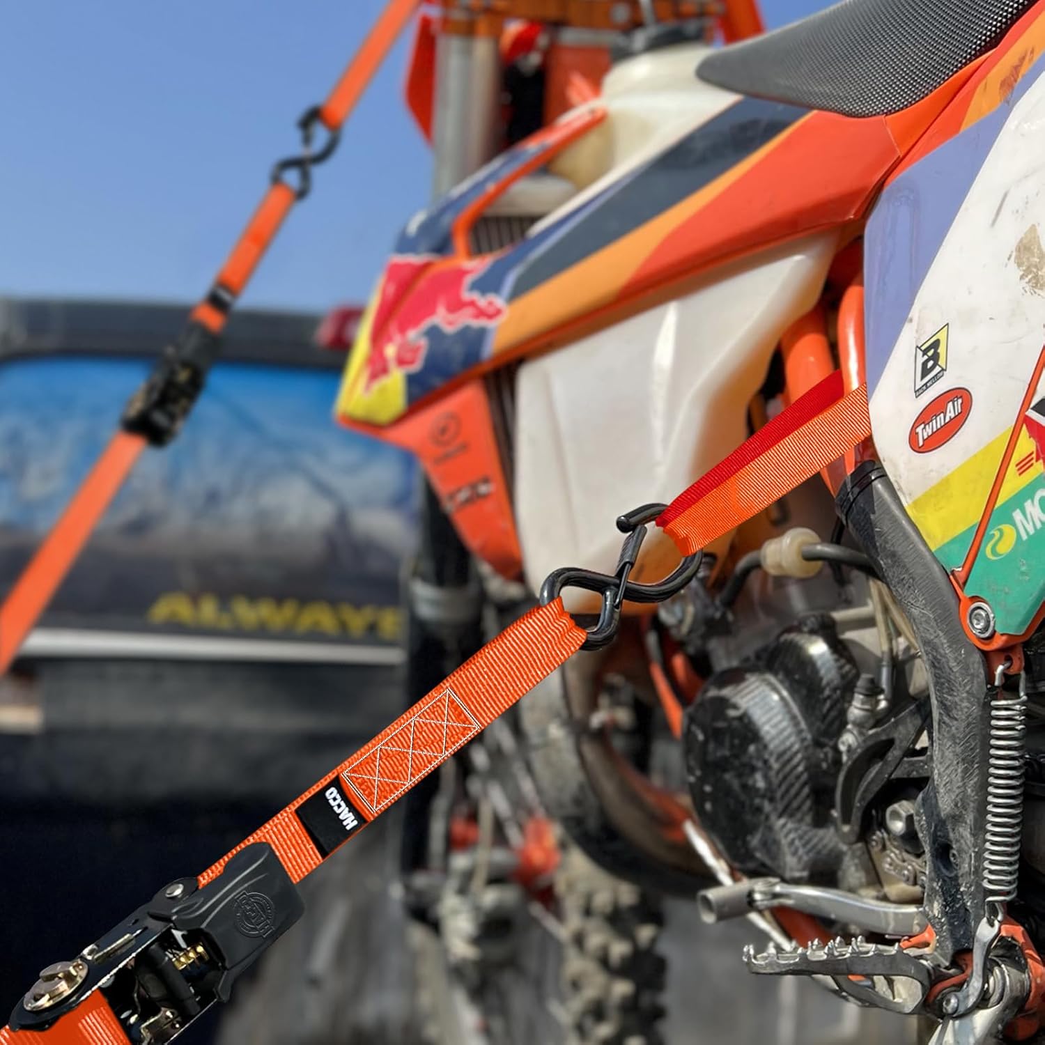 Ratchet Tie Down Straps, 2340lb Break Strength, 4pc 1inch x 16FT Tie Down Strap Set with Padded Handles & Coated S Hook W/Safety Clip, Cargo Strap Tie Down for Motorcycle, Truck (Orange) - Image 8