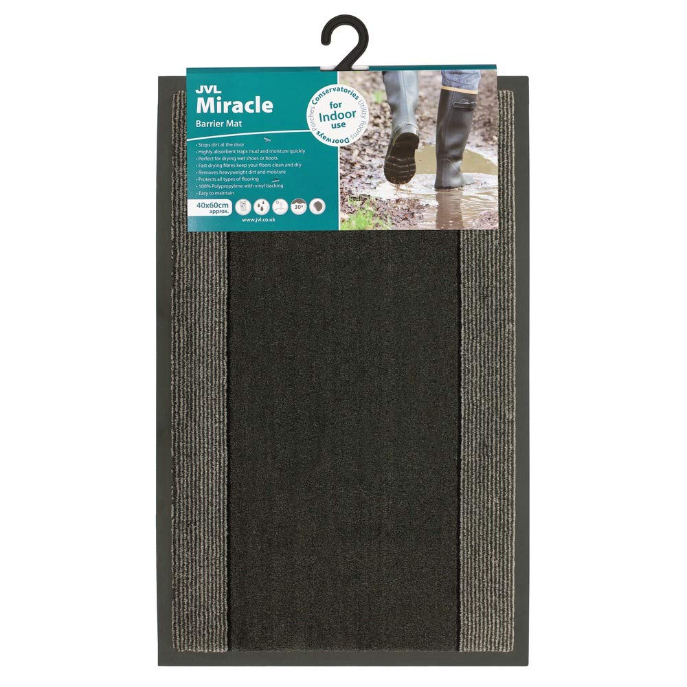 Jvl Miracle Machine Washable With Stripes Barrier Mat, 40X60cm, Charcoal