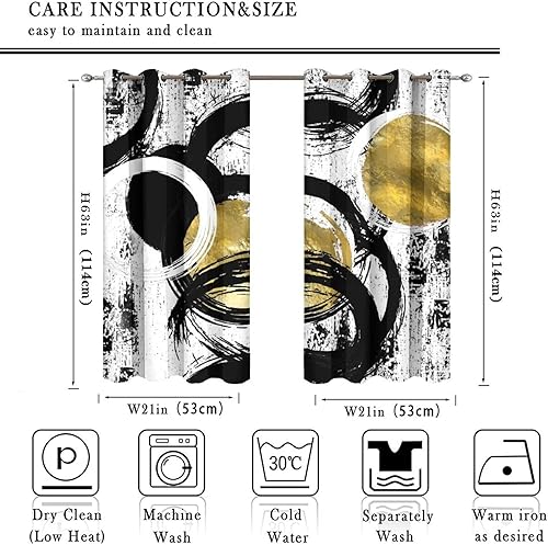 Miniatura 2 de Cortinas opacas abstractas modernas de color blanco y negro, textura geométrica, pintura al óleo, con ojales, juego de tratamiento de ventana,