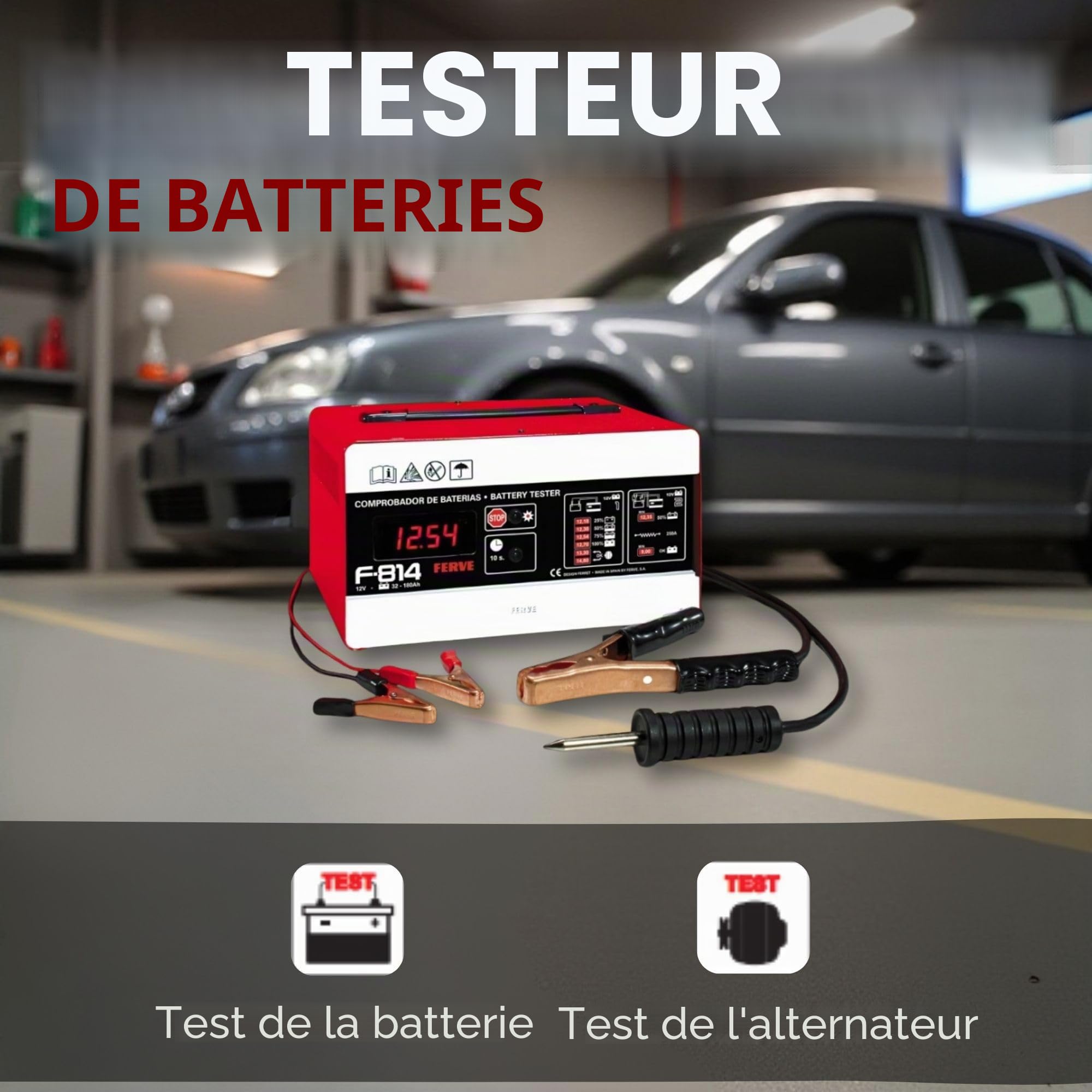 FERVE F-814 Testeur de Batterie et d'Alternateur 12 V