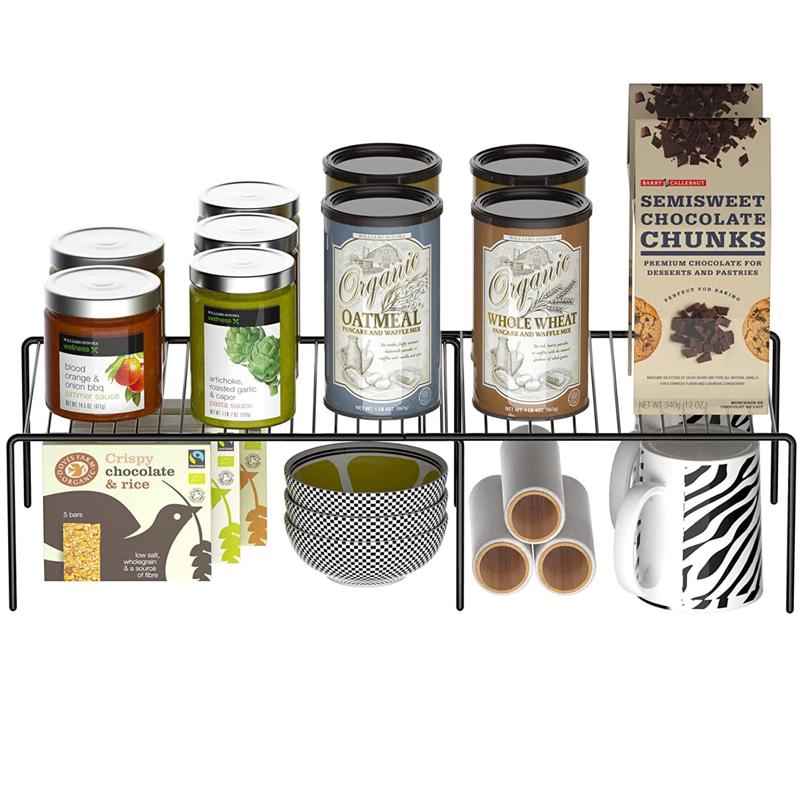 Cabinet Storage Shelf Rack, Expandable Kitchen Countertop Organizer Shelf, Stackable Counter Fridge Pantry Drawer Shelf Space Saver,Pantry Cupboard Shelf Home Organization and Storage (Black)