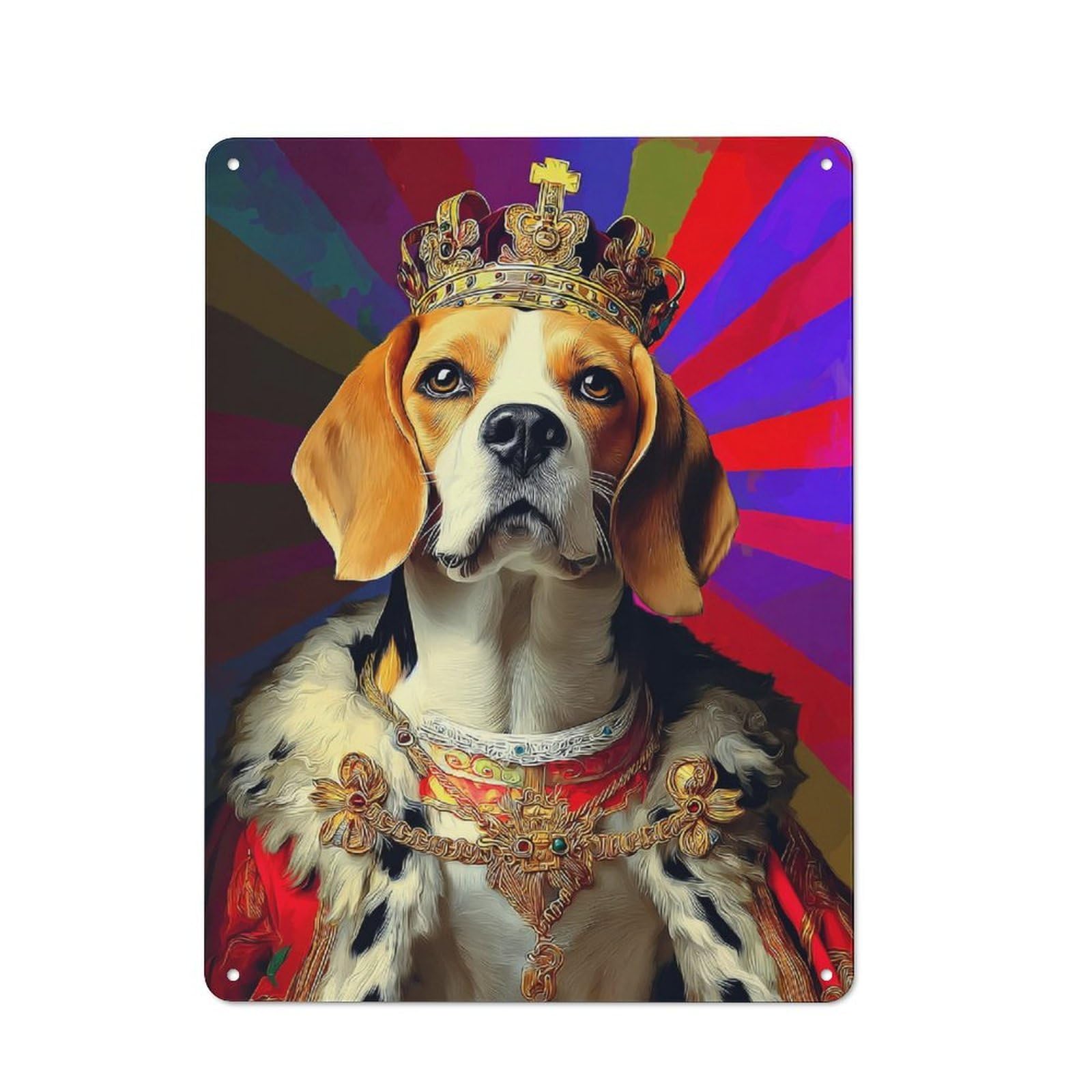 Modern Retro Metal Wall Art Sign 40x30cm Featuring Royal Beagle Majesty Portrait -3, Urban Room Decor for Workspace, Cafe, Hallway Or Garage