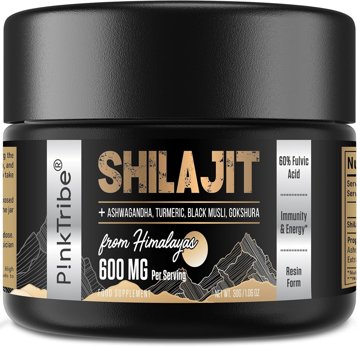 Shilajit Resin Gold Standard Shilajit – 600mg Himalayan Shilajit Blend with Ayurvedic Herbal Extracts, High Levels of Fulvic Acid, Supports Energy and Performance, 30g (Pack of 1)