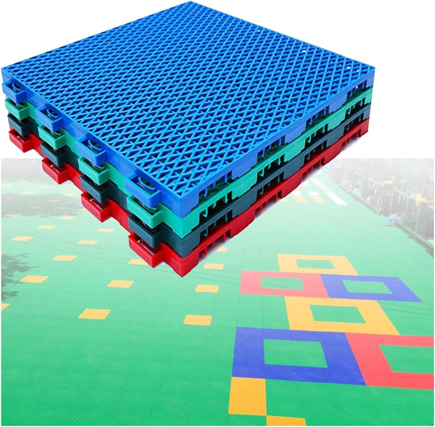 Outdoor Sport Court Floor Tiles, 12 Inche Modular Interlocking Floor Tiles for Amusement Park Kindergarten School, Easy to Install,Light Blue,10PCS