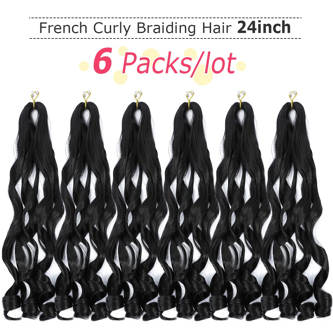 French Curly Braiding Hair 24 Inch 6 Packs Black Loose Wave Bouncy Crochet Hair Pre Stretched 100g/pack Yaki Curly Braiding Hair for Black Women Hair Extensions (1B) 24 Inch (Pack of 6) 1B