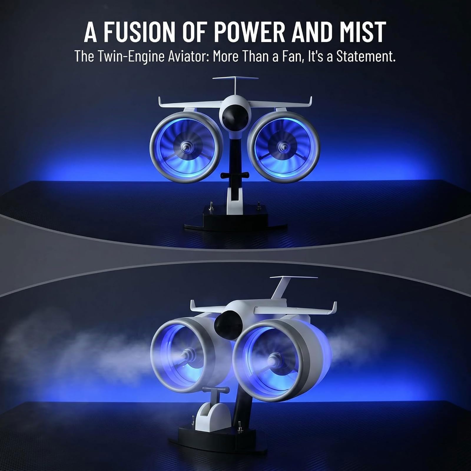 Zestaw modeli turbofanów z podwójnym silnikiem odrzutowym, wentylatorem | Wentylator stacjonarny silnikiem turbo samolotu, oświetlenie otoczenia LED, wentylator nawilżający i chłodzący(Red)