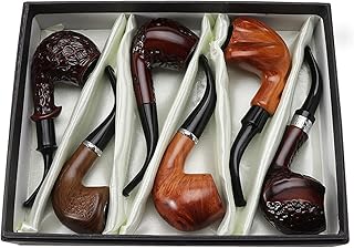 タバコ喫煙パイプセット6、クラシック手作りタバコパイプ曲がったパイプ、クリーニングツール、喫煙パイプギフトボックスセット