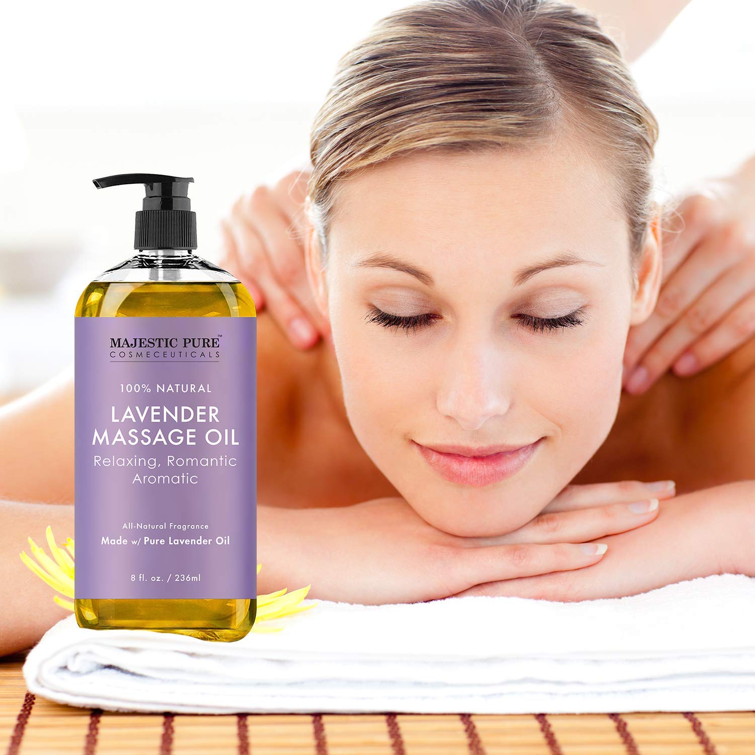 Majestic Pure Lavender Massage Oil 8 fl oz, and Fractionated Coconut Oil 16 fl oz Bundle