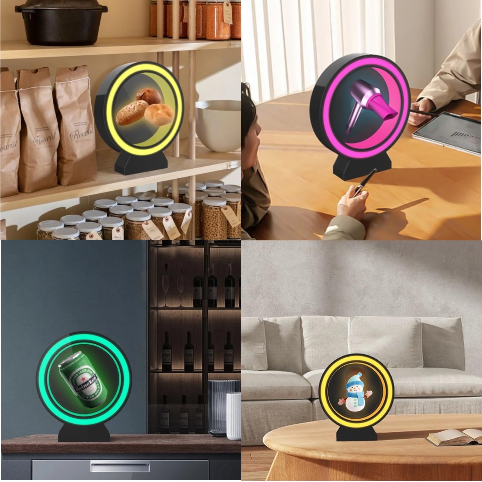 3D-Hologramm-Lüfter, 2000 X 128 Holografischer Projektions-WiFi-Projektor mit Runder Schutzhülle, 3D-Werbeplayer für Werbeschilder in Geschäften, Geschäften, Partys, Bars