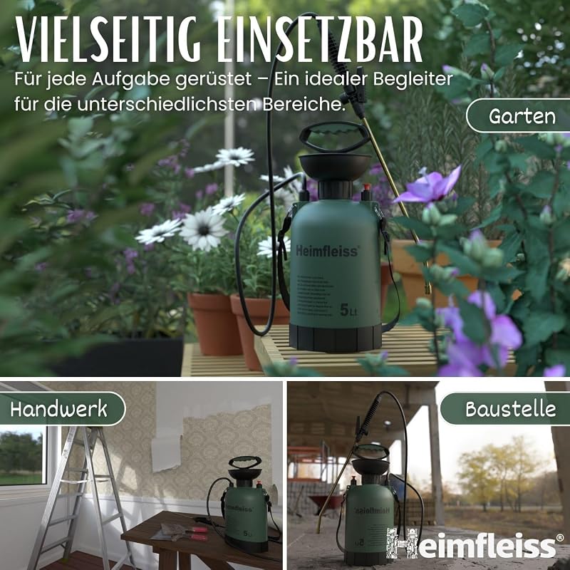 Heimfleiss 5 Literes Nyomáspermetező - Kerti és Autómosó Permetezőpalack, Állítható Vállpánttal, 3 Bar Nyomással, Sárgaréz Szórófejjel, Növé