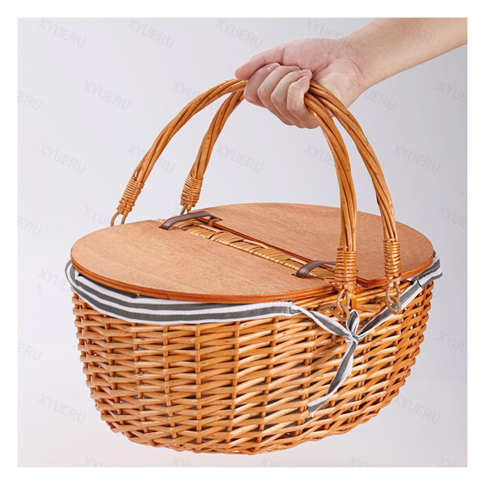 Cesta de picnic de mimbre para aperitivos y frutas, cesta tejida a mano, cesta de flores vintage para barbacoa, actividades al aire libre y reuniones
