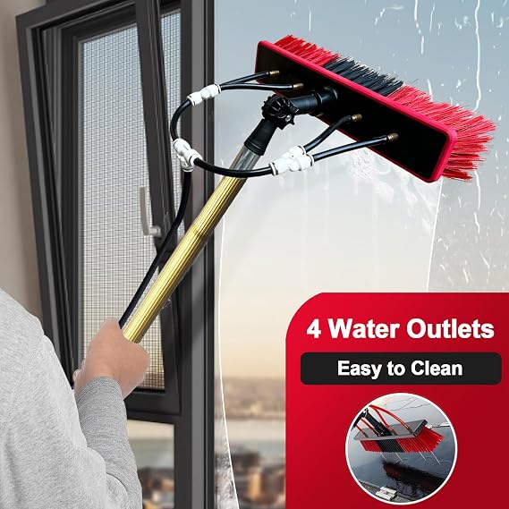 Telescopic Window Cleaning Brush with Soap Dispenser - 8.5m Water Fed Pole 55cm Brush for Solar Panels Roofs & Trucks - Ultimate Efficient Cleaning Tool