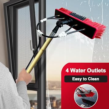 Telescopic Window Cleaning Brush with Soap Dispenser - 8.5m Water Fed Pole 55cm Brush for Solar Panels Roofs & Trucks - Ultimate Efficient Cleaning Tool