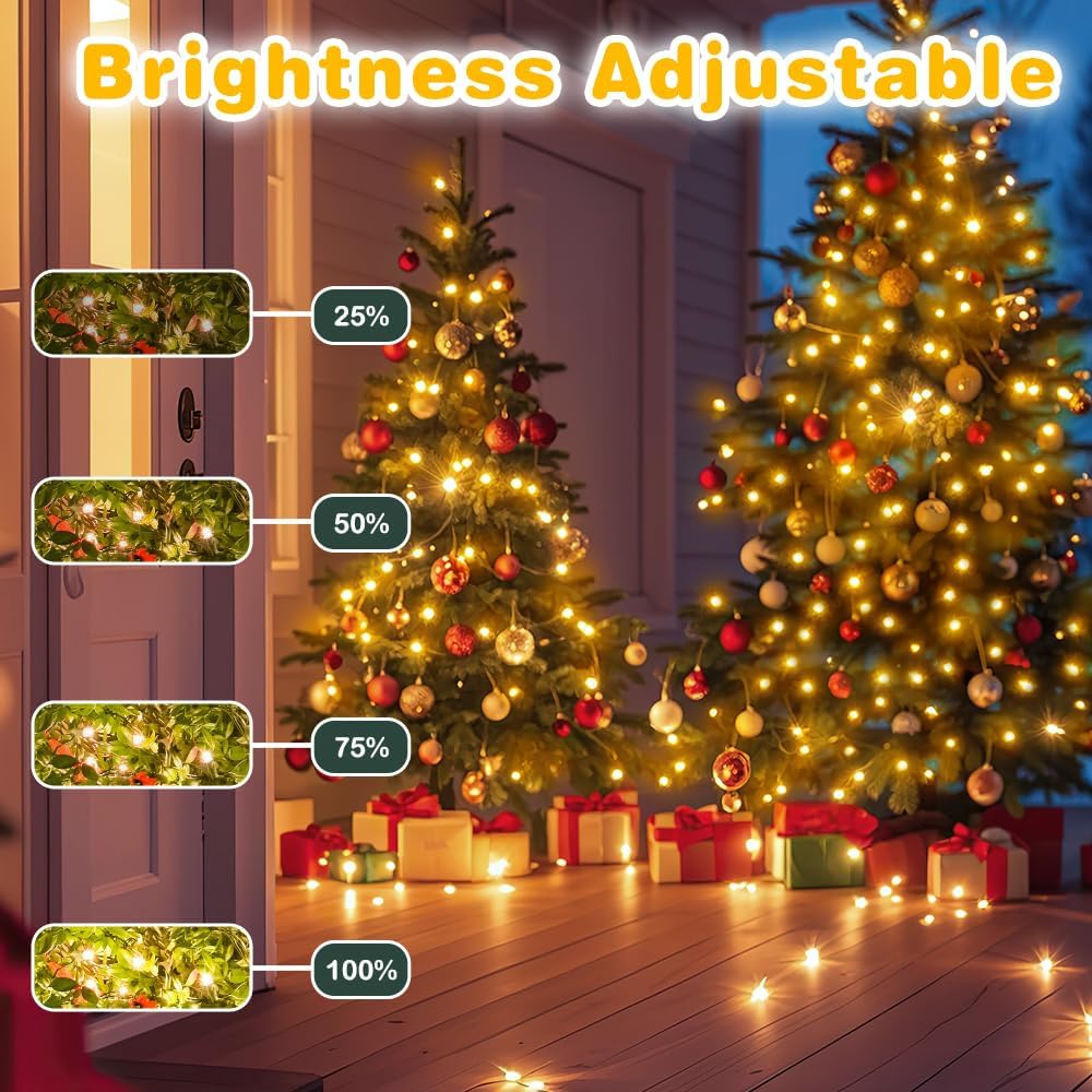 KOUQIYA Battery Operated String Lights with Remote, 4 Pack 16.5Ft 50 Christmas Lights Dark Green Wire with Timer 8 Lighting Modes for Party Christmas Tree Decor (Warm White)