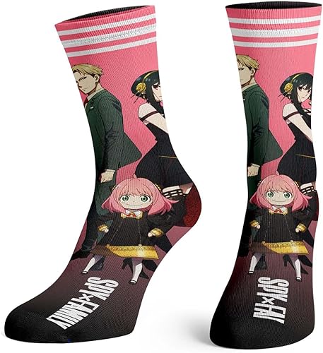 Bioworld Spy x Family Crew Calcetines para hombres y mujeres, manga Anime Anya Loid Yor Calcetines sublimados 1 par, Multi colorido