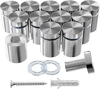 12-Pack Stainless Steel Standoff Screws with Wall Anchors & Rubber Pads – Sign Mounting Hardware for Acrylic Signs, Photo Frames, Advertising Boards, Silver (3/4" x 1" / 19mm x 25mm)