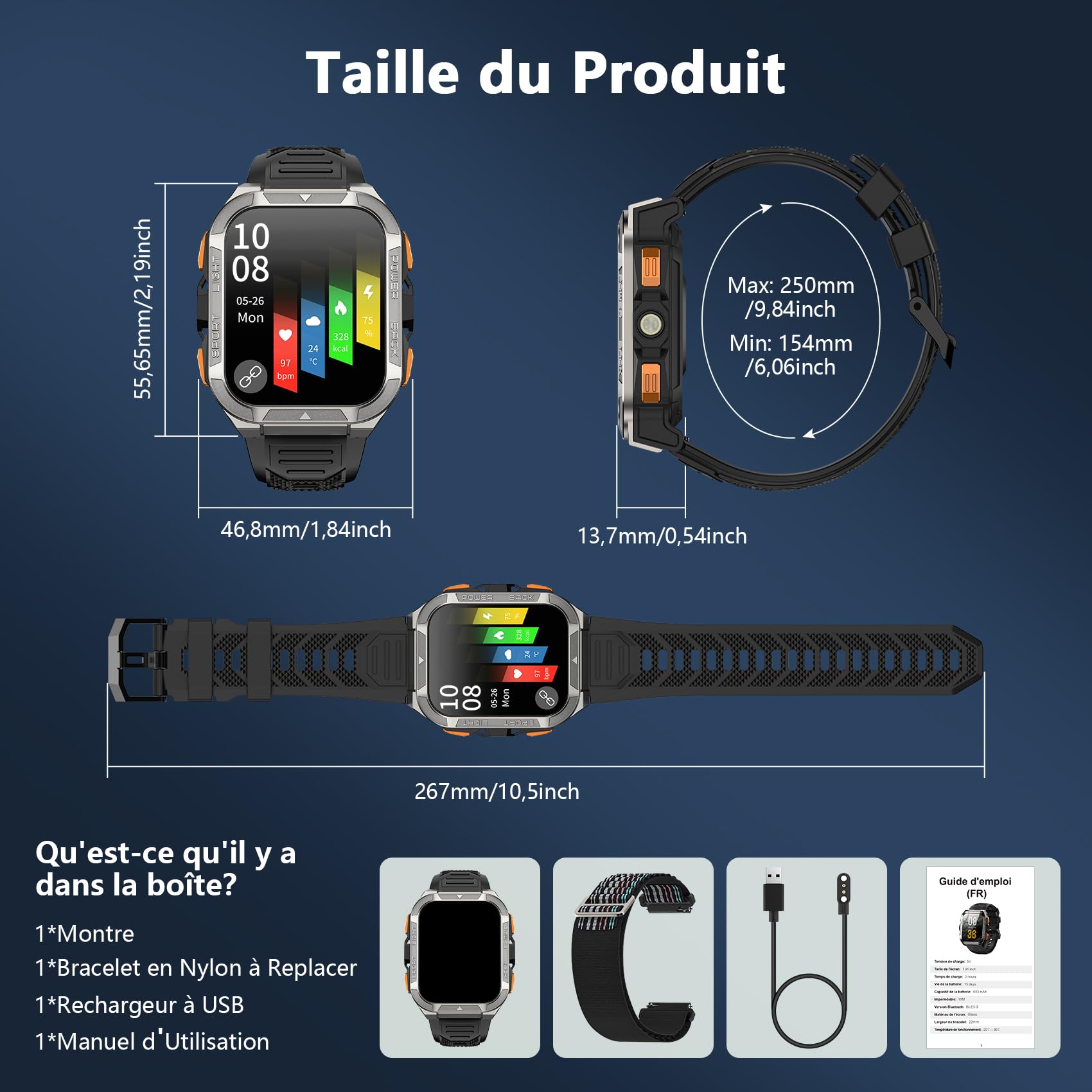 Blackview Montre Connectée Homme avec GPS Intégré, Montre Connectée Appel Bluetoot 900 mAh Batterie, Montre Sport avec Podometre,110+ Sportifs,Suivi Santé et Sommeil, Smart Watch pour Android iOS
