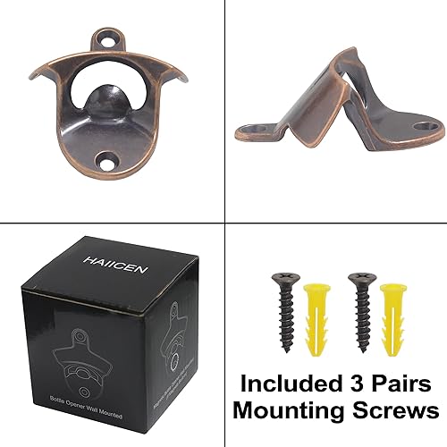 Miniatura 5 de Abridor de botellas montado en la pared, acero inoxidable de cobre envejecido, para mesa y patio (paquete de 3)