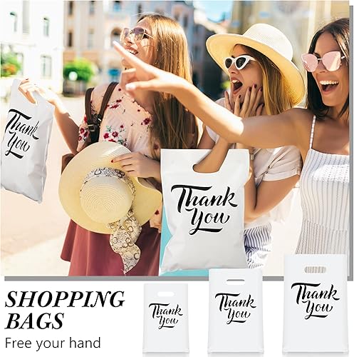 Miniatura 5 de Jeyiour 300 bolsas de mercancía de agradecimiento de 3 tamaños, bolsas de compras para negocios con asas, regalo de agradecimiento, bolsas de