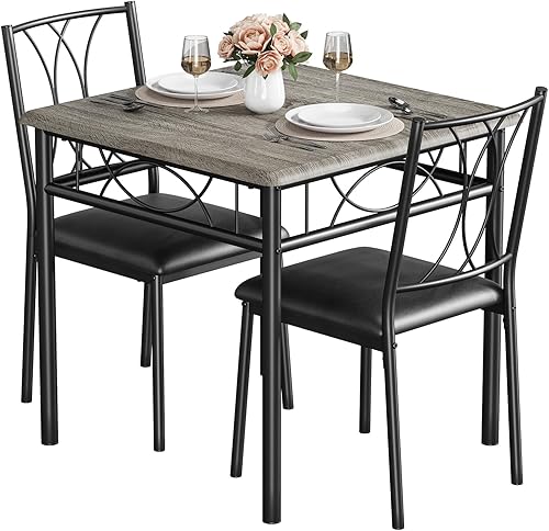 Juego de mesa de comedor para 2 personas con sillas de cojín, mesa de cocina de 3 piezas y sillas tapizadas rectangulares, juego de muebles de mesa